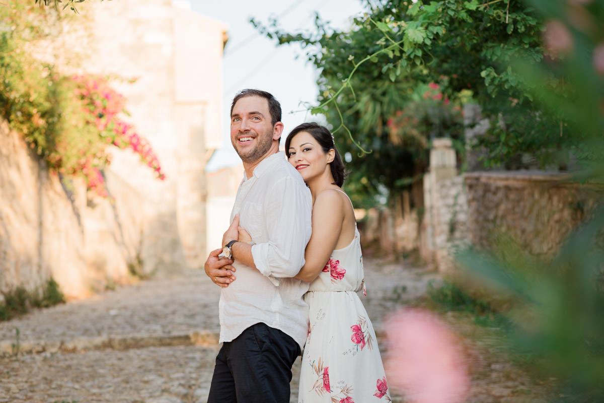 happy couple enjoys the last sunset light