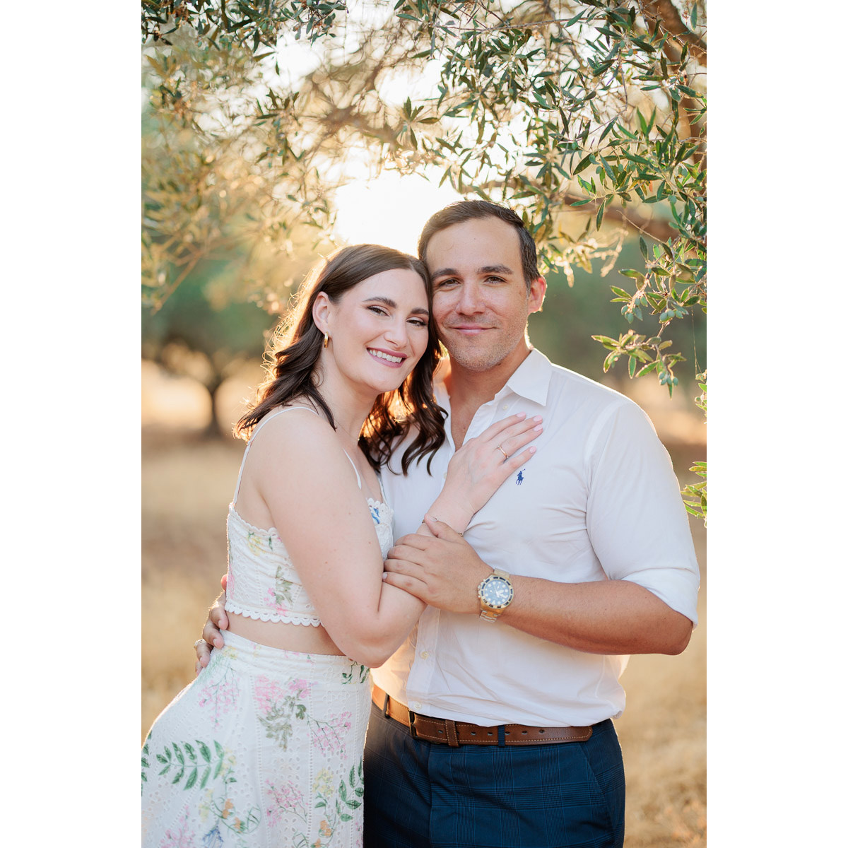 close-up of a couple in the olive trees