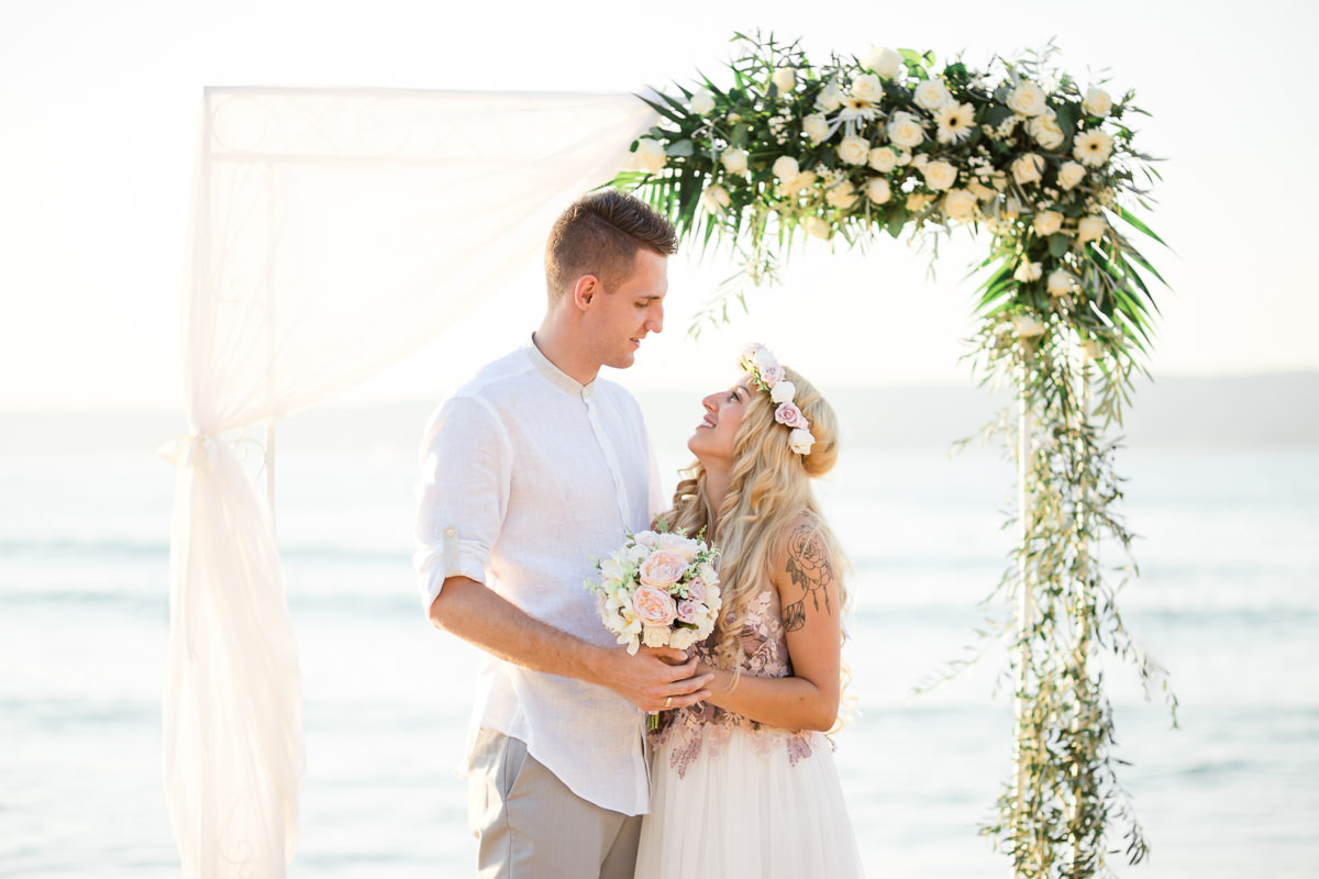 happy groom and bride