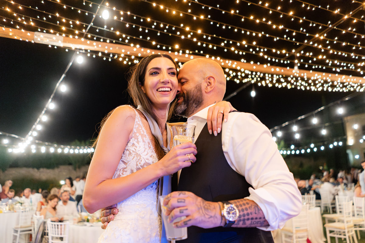 newly-weds enjoying their wedding party