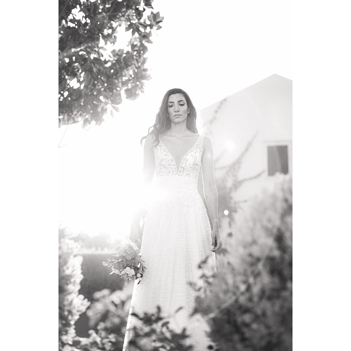 black and white bridal portrait