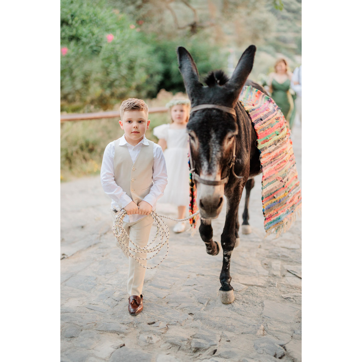 a kid and a donkey in a wedding