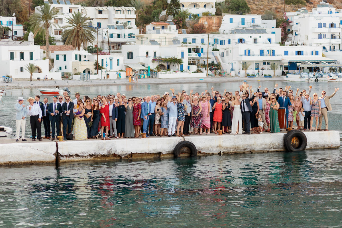 Wedding guests happy in Loutro